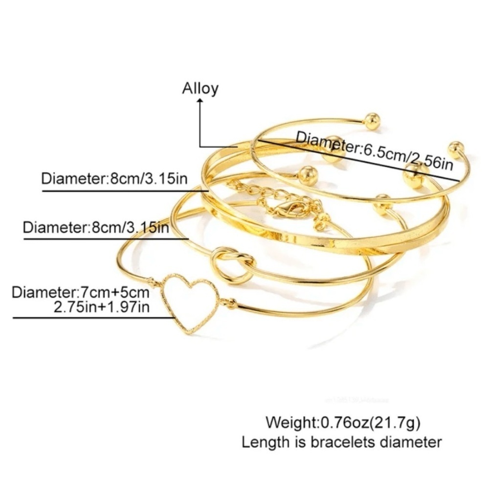 Set of 4 Stackable Gold Bracelets, Love Knot Bracelets and Heart boho jewelry - Picture 3 of 6
